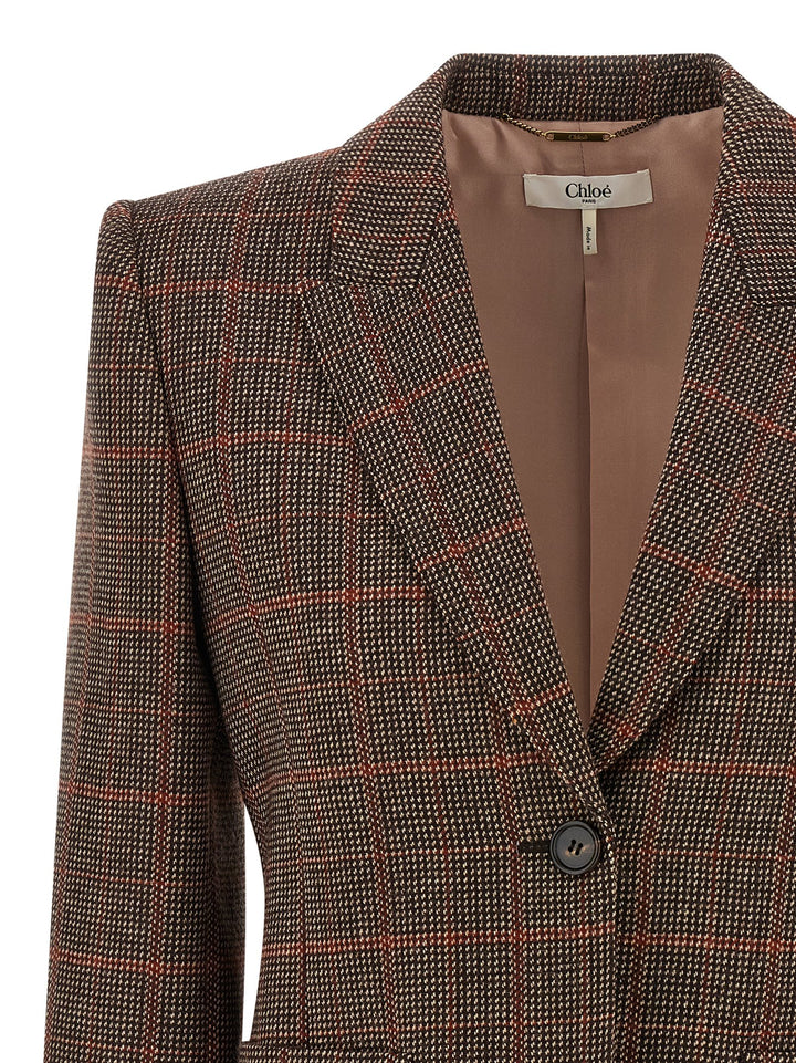 Chloé Check Wool Blazer BlazerS - Brown | 634cf0bd0afaadb3a4ef6abea36f35abb1fc0d44