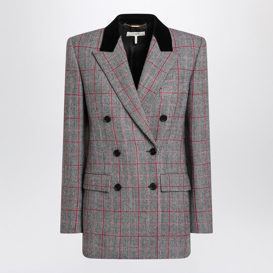 Black/White Checkered Wool Double-Breasted Blazer