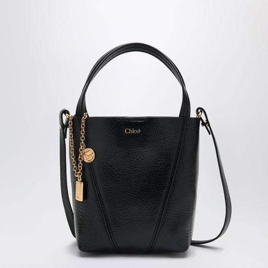 Small Spin Black Leather Tote Bag