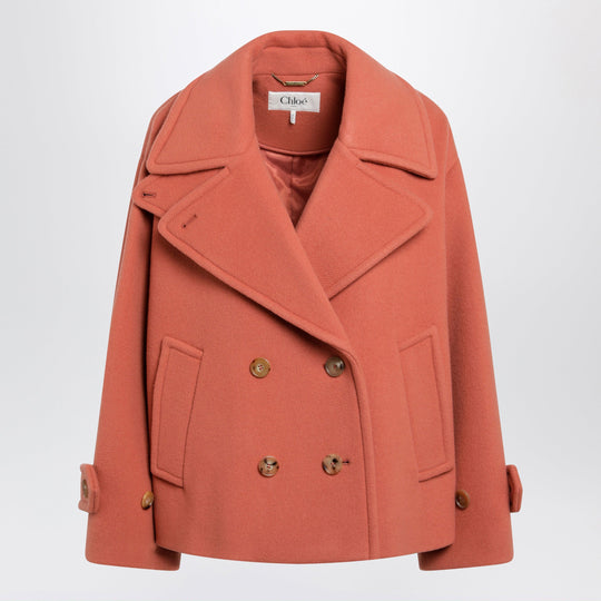 Cedar Pink Double-Breasted Short Wool Coat