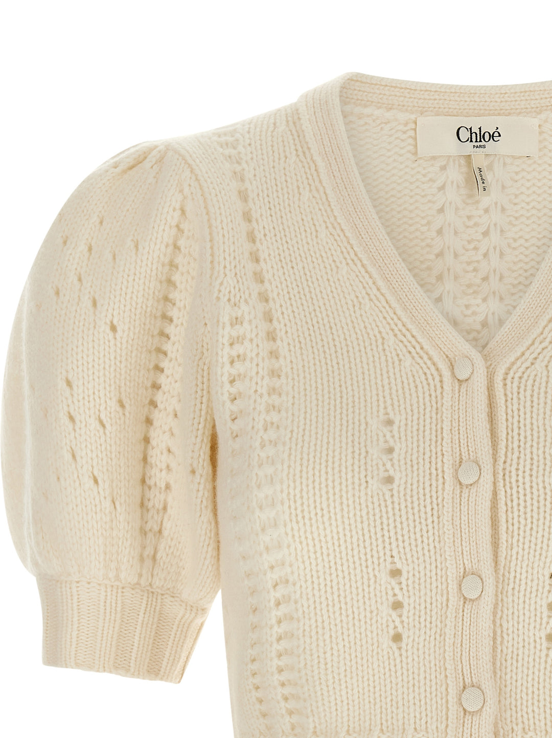 Chloé Jacquard Logo Cardigan Sweaters and Cardigans - White | 33a7fd0fa36569304ead195e52178c117408f660