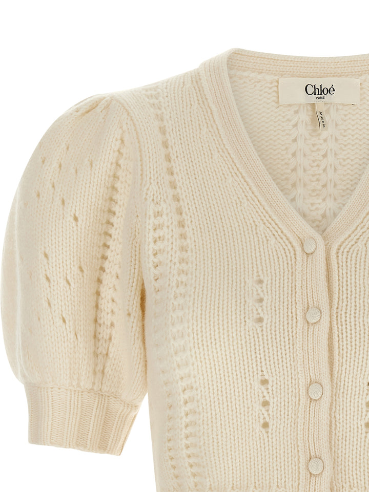 Chloé Jacquard Logo Cardigan Sweaters and Cardigans - White | 33a7fd0fa36569304ead195e52178c117408f660