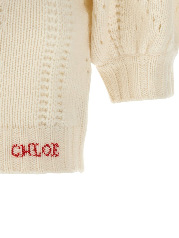 Chloé Jacquard Logo Cardigan Sweaters and Cardigans - White | f84ee6a2d196c8521ad0cdf2eb4d9b30c78fb93a