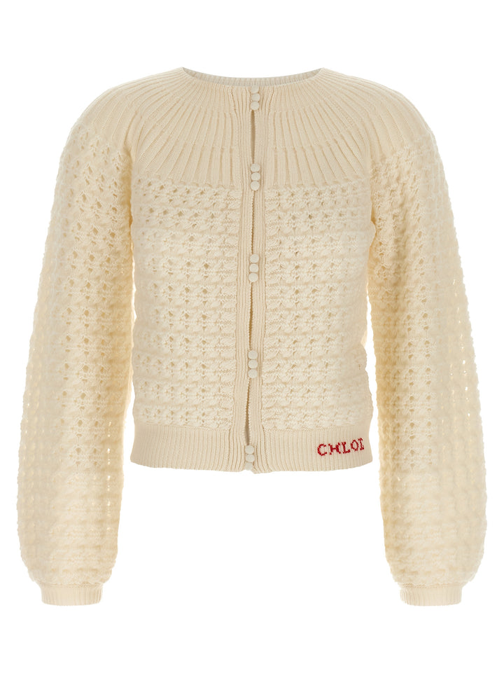 Chloé Jacquard Logo Cardigan Sweaters and Cardigans - White | 299d88f19ec8592205e7f6f0f9bafa7359850690