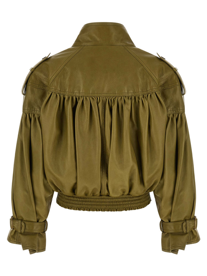 Chloé Smock Leather Jacket Puffer Jackets - Green | debc6b9d35a933eb649661a162a0edb0abe17830
