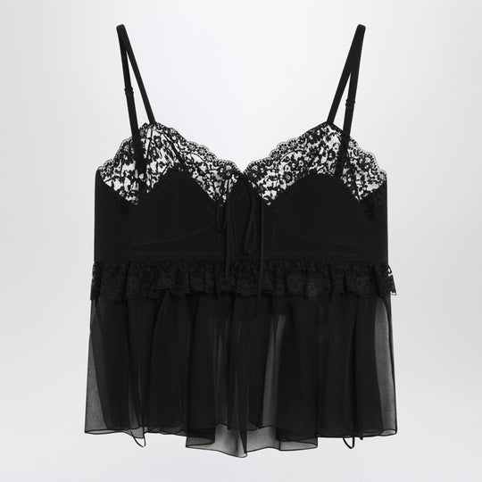 Silk Crêpe De Chine Top With Thin Straps, Black