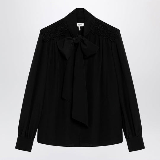 Black Silk Blouse With Lavallière
