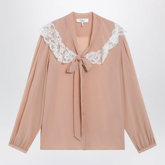 Biscuit Pink Silk And Lace Shirt
