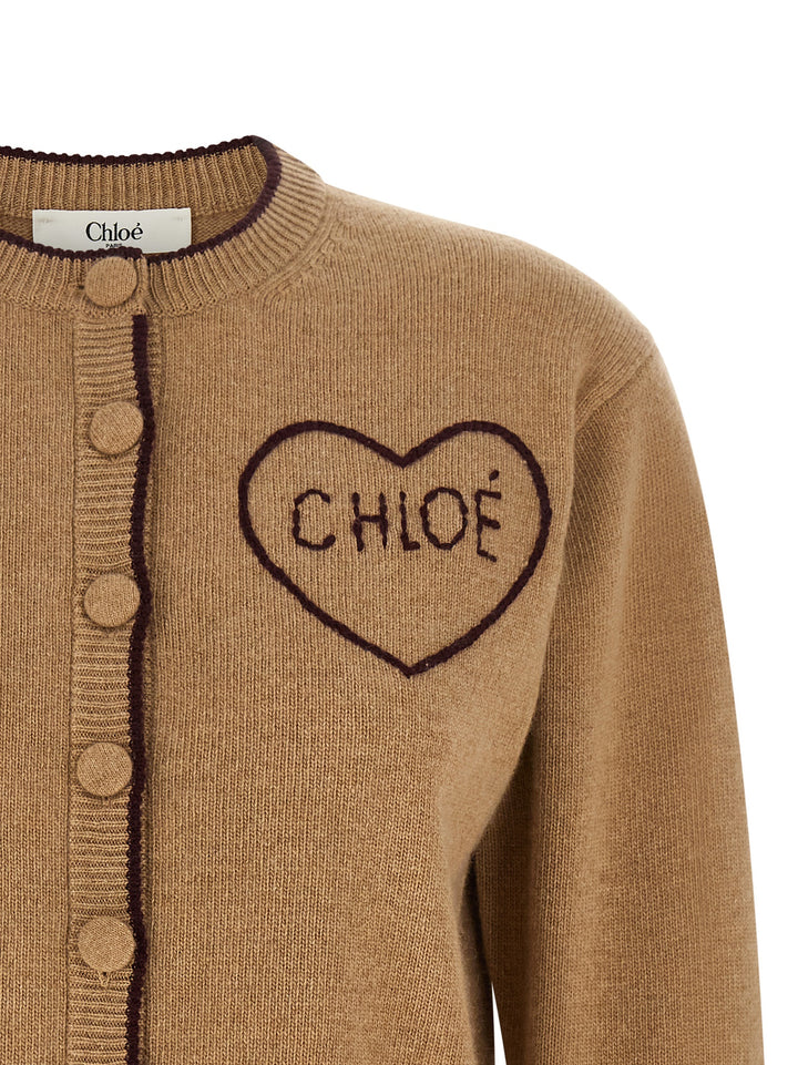 Chloé Heart Intarsia Cardigan Sweaters and Cardigans - Beige | bcddb122e420226bdfa3379f2684bee0042ab2ca
