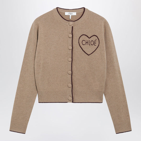 Light Brown Wool And Cashmere Logo Cardigan