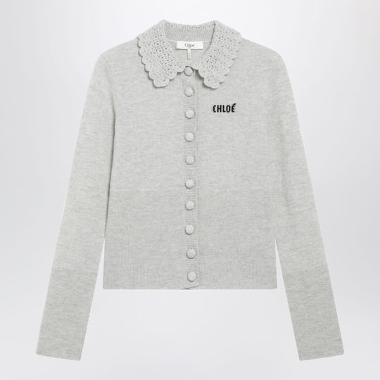 Slim-Fit Logo Wool Cardigan In Sweet Grey