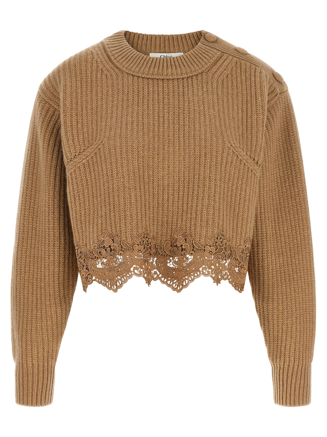 Chloé Cropped Lace Sweater Sweaters and Cardigans - Beige | 9e05eba1569965160d4b85a2c4fa9c0dab056c7e