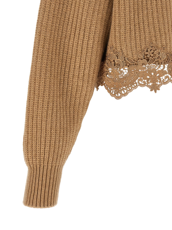 Chloé Cropped Lace Sweater Sweaters and Cardigans - Beige | 616c0e5f9596b20aab98dc940128e75f0c24c513