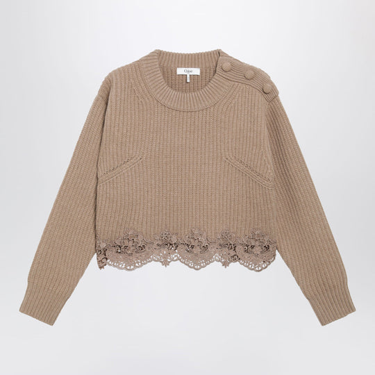 Cropped Turtleneck Sweater In Wool-Cashmere Bleached Brown