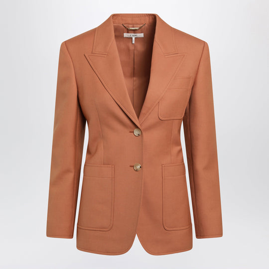 Single-Breasted Jacket In Burnt Orange Wool Gabardine