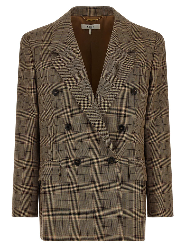 Chloé Check Double-Breasted Blazer BlazerS - Brown | 91fd5ce684631f0a7d73b0eebeae502f47b277a0