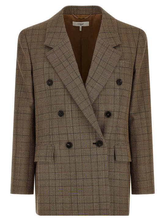 Check Double-Breasted Blazer Blazers Brown