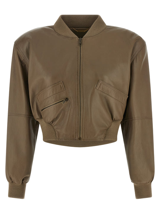 Cropped Bomber Jacket Puffer Jackets Brown