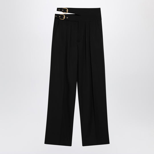 Black Trousers With Double Belt And Gold Buckles