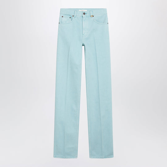 Straight Jeans In Turquoise Organic Cotton Denim