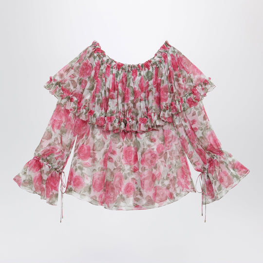 Puff-Sleeve Top In Multicolor Silk