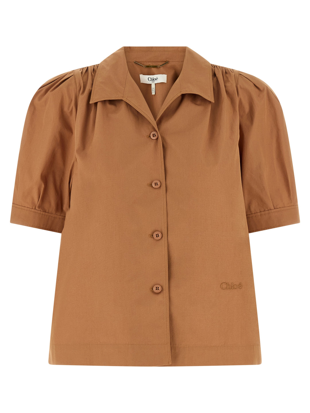 Chloé Logo Embroidery Shirt Shirt and Blouse - Brown | 20163d6e80f5c5f9fe6f3455bc3858f01680dba9