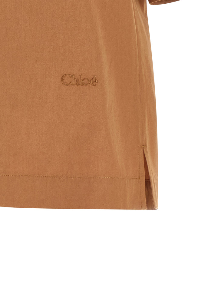 Chloé Logo Embroidery Shirt Shirt and Blouse - Brown | 9ed903b9e50127a9a245ec04b095b2baf2b740ab