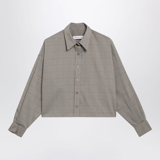 Arlen Boxy Cropped Checked Shirt In Beige Wool Blend