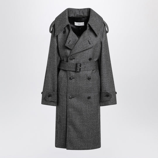 Padded Trench Coat In Black And White Wool