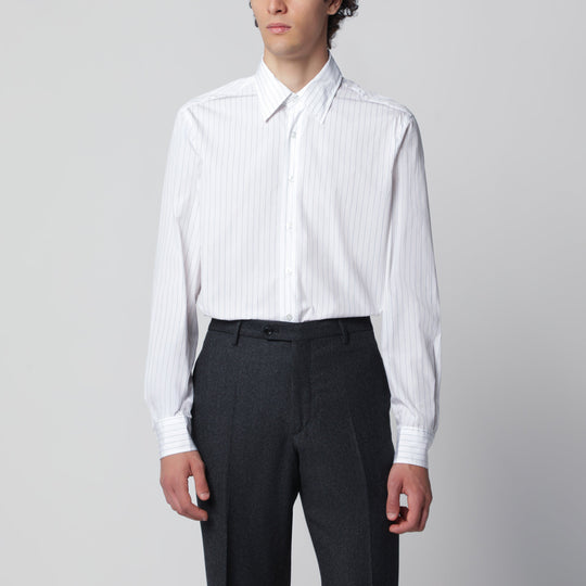 White Cotton Shirt With Fine Stripes