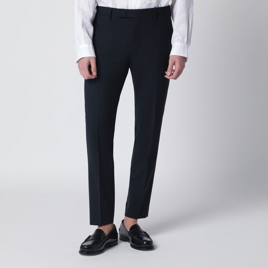 Navy Blue Wool-Blend Trousers