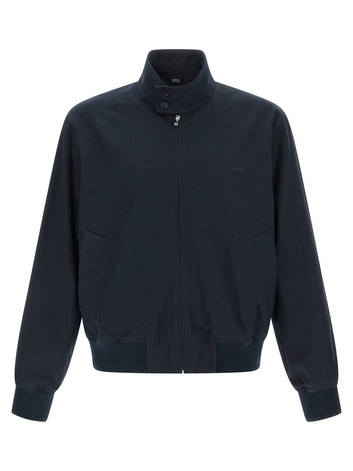 A.P.C. Logo Embroidery Blouson Puffer Jackets - Blue | 37d7a5d170a52a90052c0fd38ec57d06cd59d90c