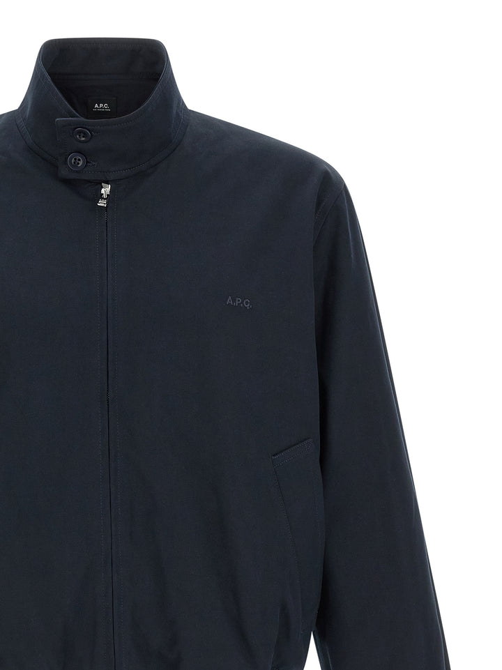 A.P.C. Logo Embroidery Blouson Puffer Jackets - Blue | 547f3eba16ec9fd56fa49d02b54f9db8657889ee