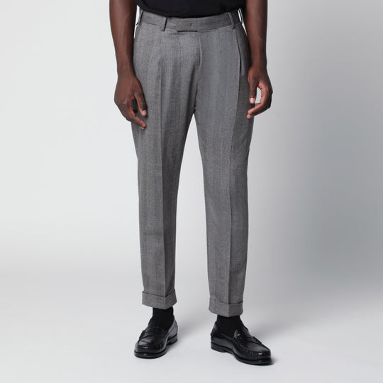 Tailored Slim-Fit Trousers With Micro Herringbone Pattern