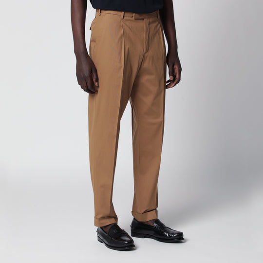 Biscuit-Colored Cotton Trousers