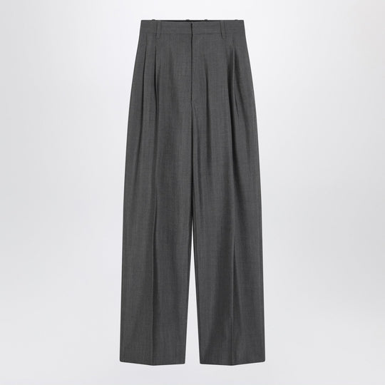 Double Pleat Trousers In Grey-Melange Wool