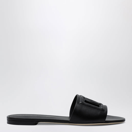 Black Leather Slides With Dg Logo