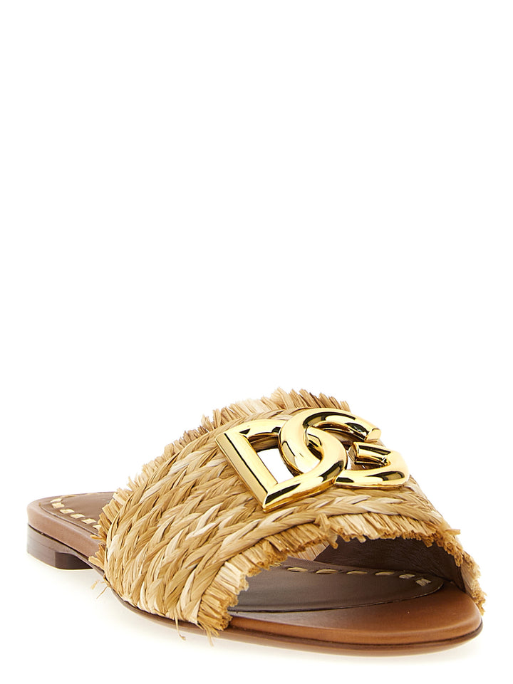 Dolce & Gabbana Raffia Braid Slides Sandals - Brown | 9a652cec12ab48e1ca23d19cc8fec0a22accd541