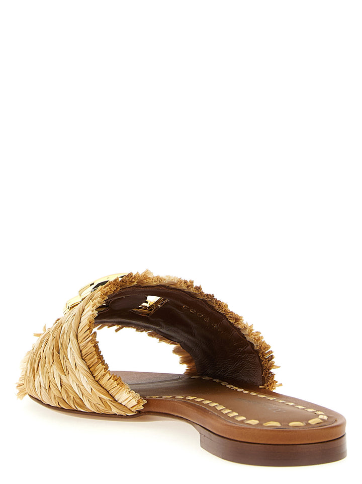 Dolce & Gabbana Raffia Braid Slides Sandals - Brown | 5c0d36a66146716f842df4bbcaa61069ecd78085