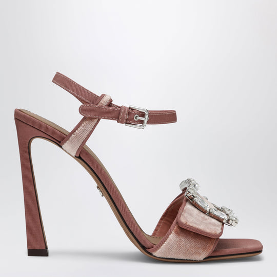 Velvet Sandal With Jewel Buckle In Powder Pink
