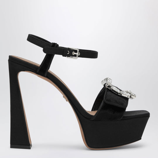 Black Velvet Platform Sandal With Jeweled Buckle
