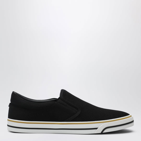 Black Cotton Slip-On Shoes With Striped Details