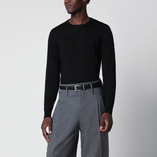 Black Wool Crew-Neck Sweater
