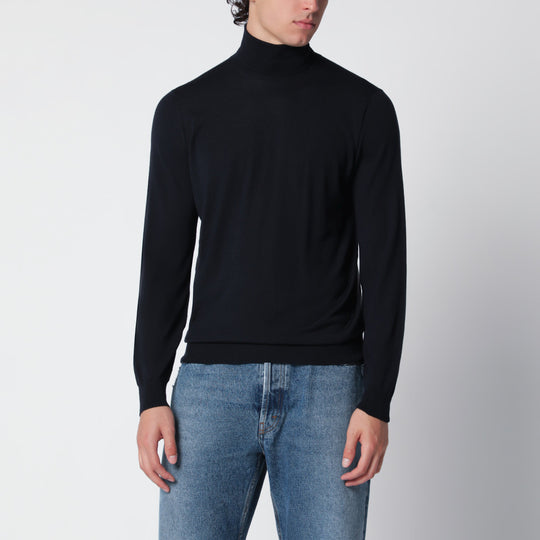 Navy Blue Wool Turtleneck Sweater