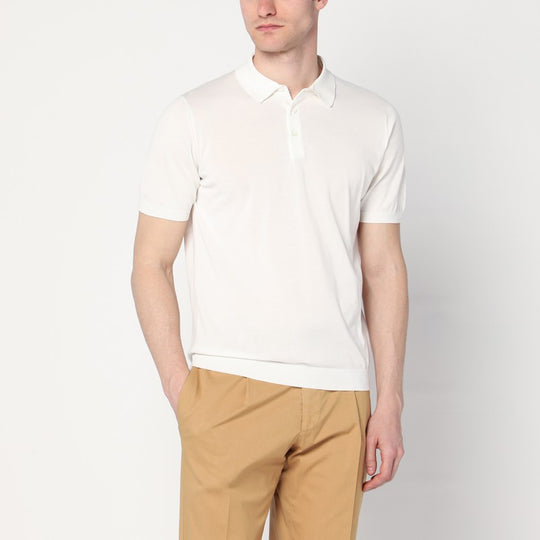 Milky White Polo Shirt In Cotton