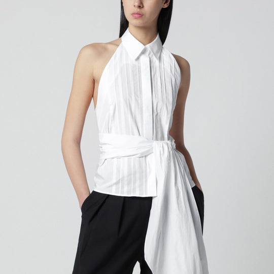 White Blouse With Pleats And Bow