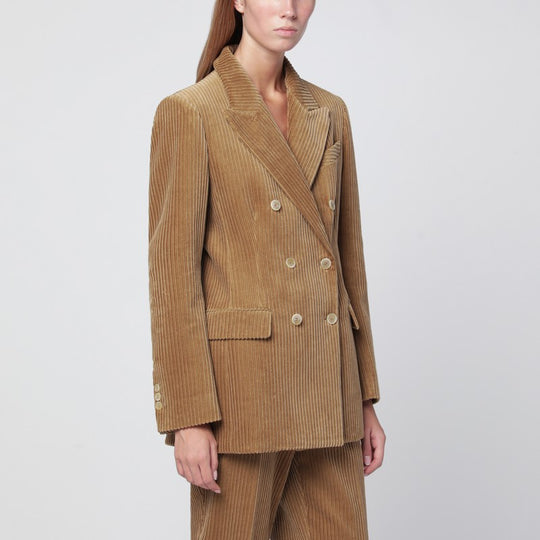 Camel-Coloured Ribbed Velvet Jacket