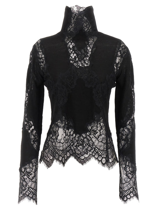 Lace Insert Sweater Sweaters And Cardigans Black