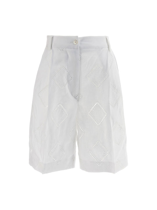 Embroidered Linen Bermuda Shorts Bermuda And Short White