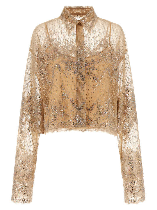 Embroidery Shirt Shirt And Blouse Beige